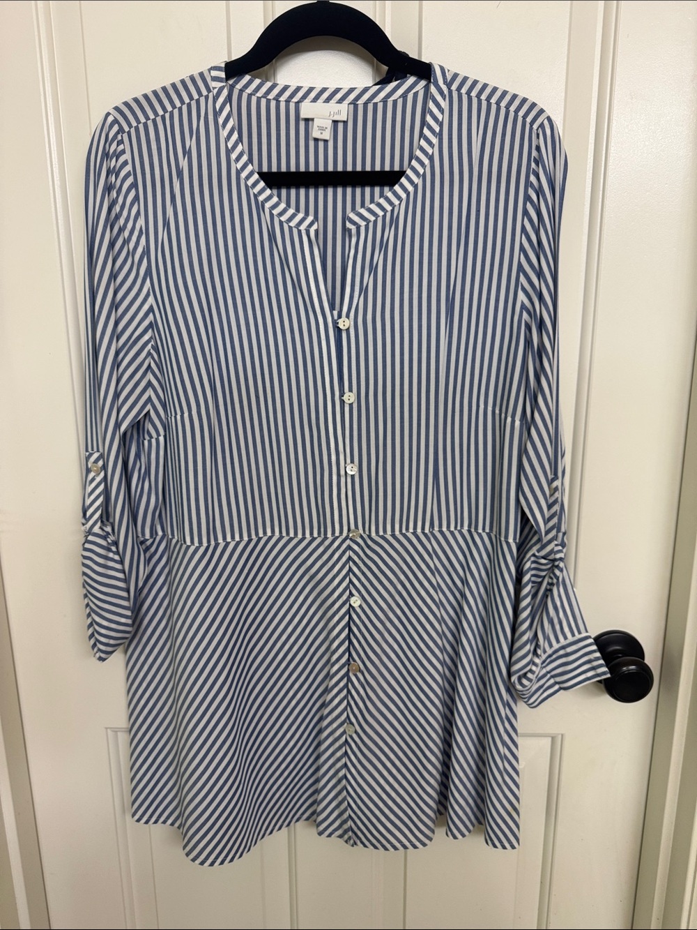 J. Jill Blue and White Striped Long-Sleeve Button Tunic